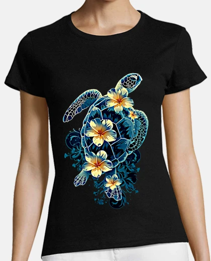 T-shirt tartaruga marina con fiori