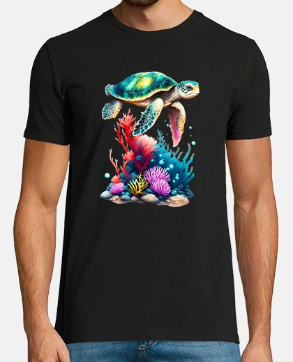 T-shirt tartaruga sopra i coralli