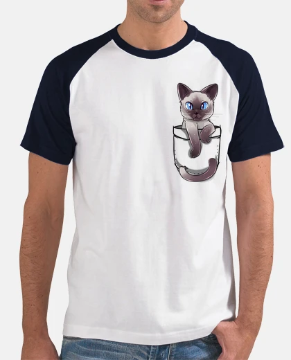 T-shirt tascabile gatto siamese tascabile - uomo da baseball