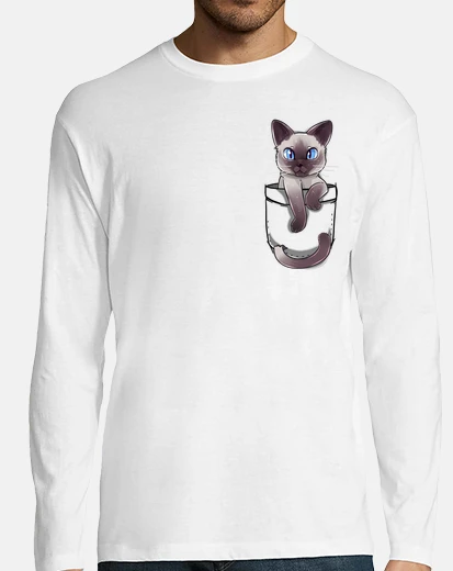 T-shirt tascabile gatto siamese tascabile - uomo manica lunga