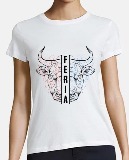 Tee-shirt Taureau pointillés géo bleu et rouge FE