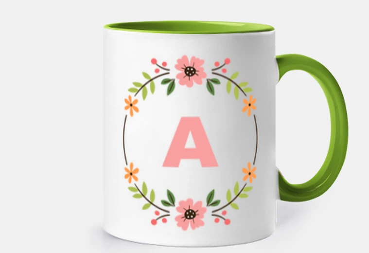 taza círculo floral con inicial personalizable