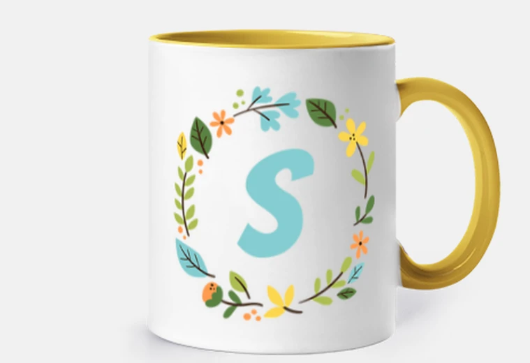 taza círculo floral con inicial personalizable