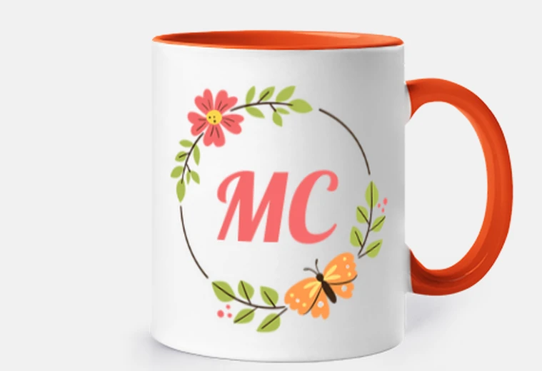 taza círculo floral con iniciales personalizables