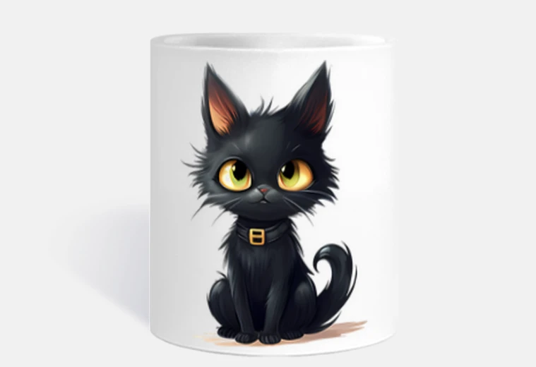Taza taza de cerámica, gato negro vintage de halloween demasiado lindo, dibujo de tipo de dibujos animado