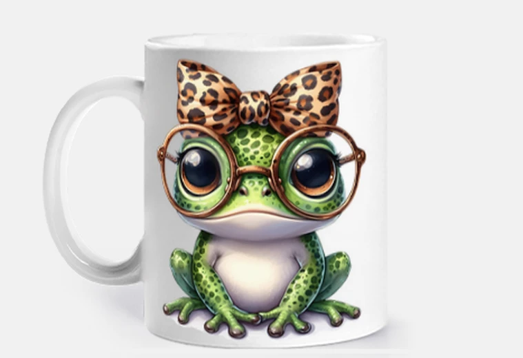Taza taza de fiesta coqueta rana verde para personalizar café té infusión leche para untar