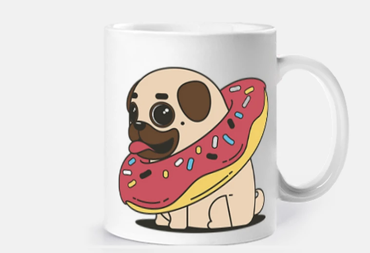 Taza Taza Perro Pug Carlino con flotador donut
