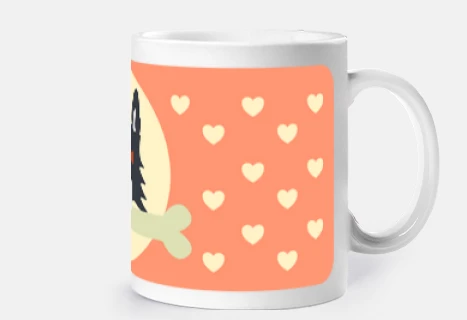 Taza perro border collie con hueso en color coral