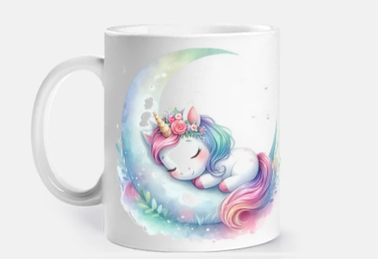 Tazza tazza con fasi lunari con unicorno che dorme sulle fasi lunari per personalizzare croissant caffè e 