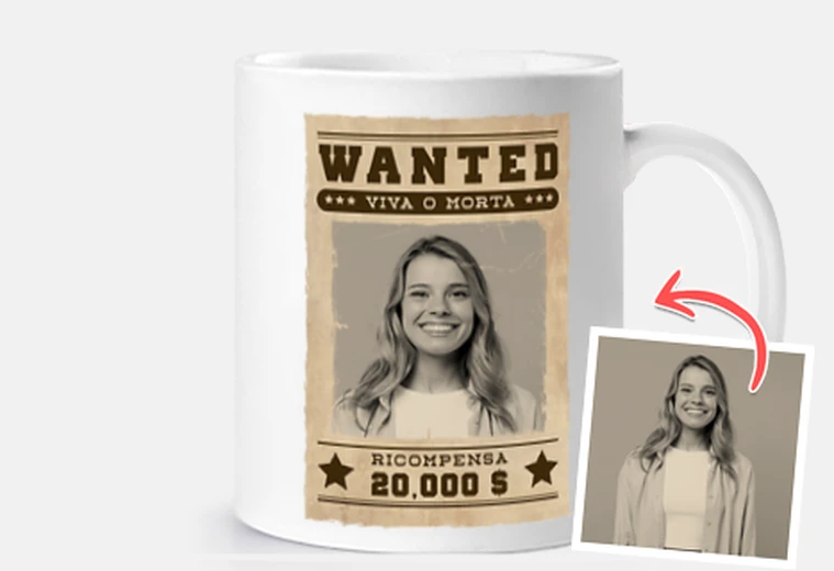 tazza da donna wanted con foto personalizzabile