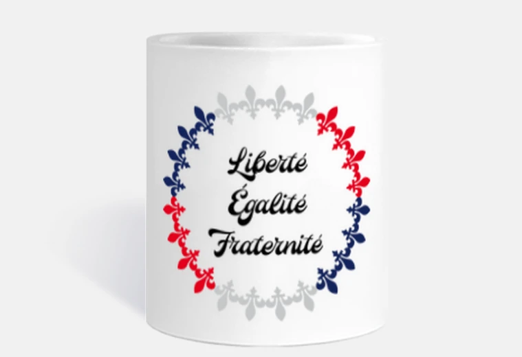 Tazza tazza di ceramica, lunga vita alla francia, libertà uguaglianza fraternità, patriottismo, nazione,