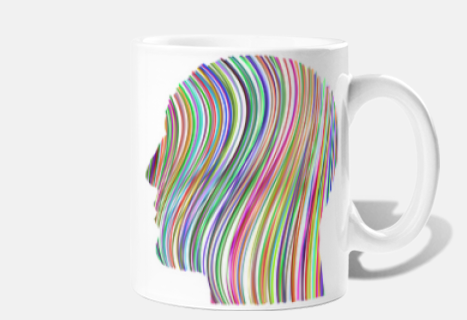 tazza di caffè e tè personalizzabile con illusione ottica del volto di cyborg
