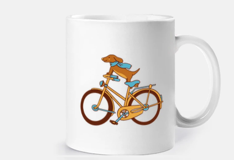 Mug Teckel qui fait du vélo, dachshund ,tasse,personnalisable ,  trop mignon 