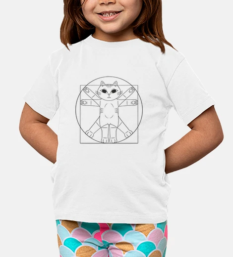 Vêtements tee shirt enfant , chat de vinci vitruve , humoristique chaque en leonard de vinci .