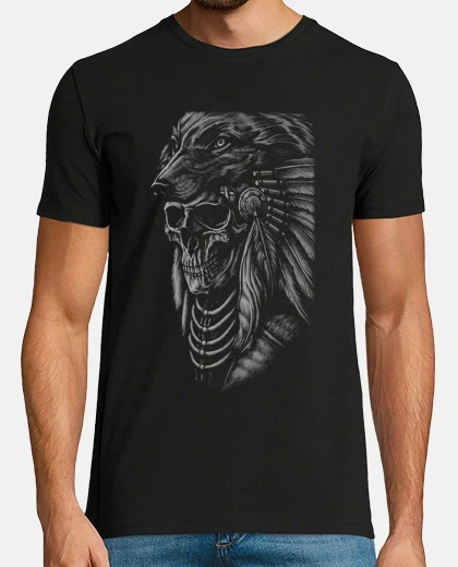Tee-shirt Tee-Shirt Homme - Dark Skull Wolf Apache Skull - face