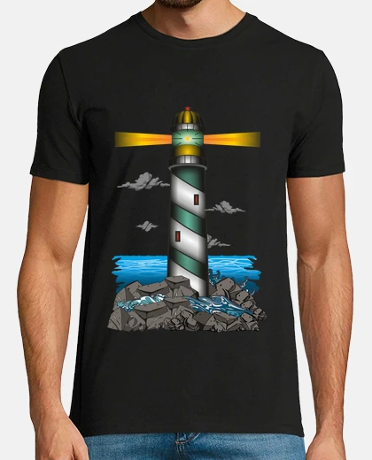 Tee-shirt tee shirt phare old school vert mer