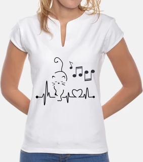 Tee shirt femme, col mao, blanc