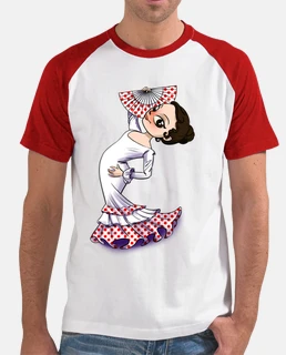 Tee shirt homme, style baseball, blanc et rouge