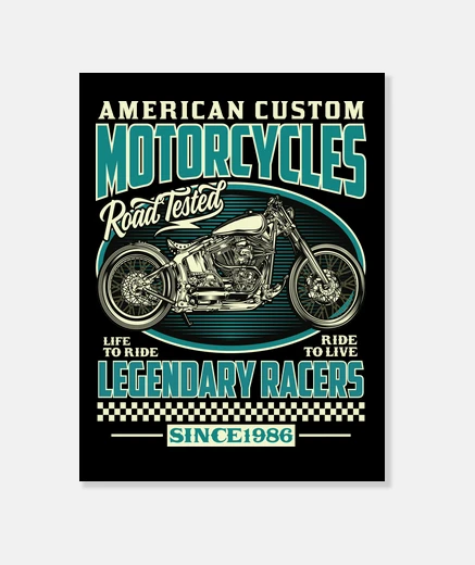 Stampa tela biker americana custom motorcycle moto motociclisti corridori vecchia scuola