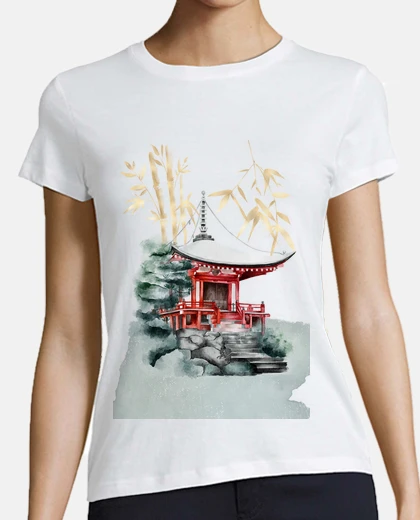 T-shirt tempio giapponese e oro di bambù