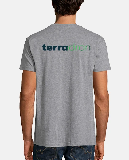 Camiseta Terradron drone pilot. Delante y detrás. Hombre, manga corta, gris vigoré, calidad extra