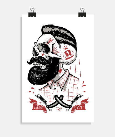 Poster teschi barbiere skull beard hipster
