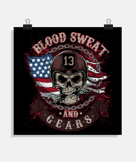 Poster teschi bikers tredici bandiera uniti stati biker moto skull