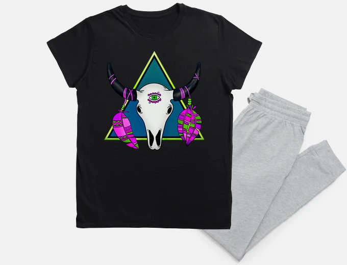 Pigiama teschio boho terzo occhio piume