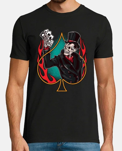T-shirt teschio carte da poker gioco di carte da gioco casinò asso di picche