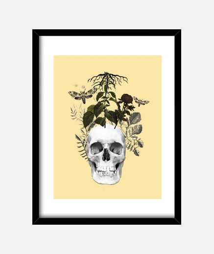 Quadro teschio con fiori e piante