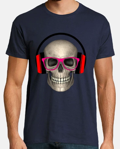 T-shirt teschio con occhiali e cuffie