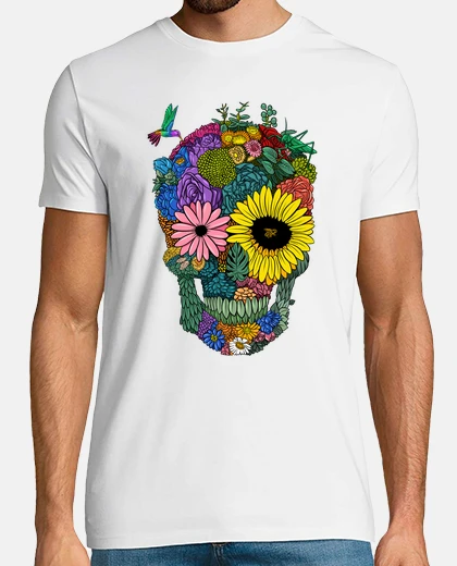 T-shirt teschio di fiori colorati