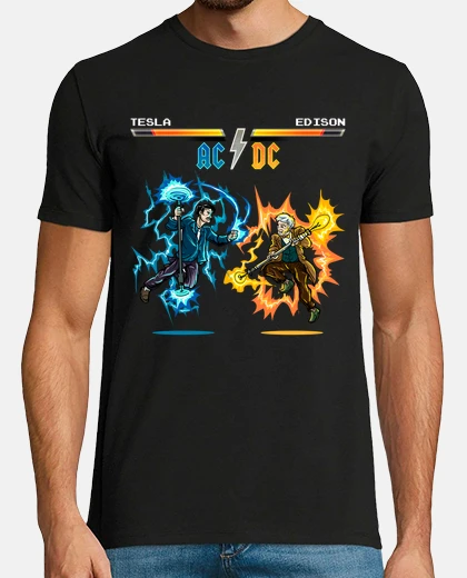 Tee-shirt tesla vs edison électricité acdc electricisita musique rock science geek