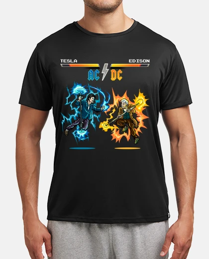 T-shirt tesla vs edison elettricità acdc electricisita musica rock scienza geek