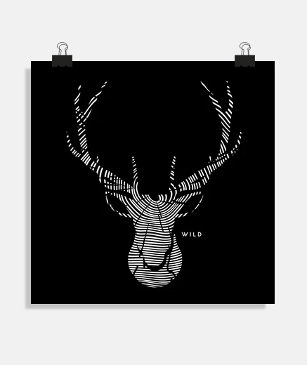 Poster testa di cervo in legno selvaggio