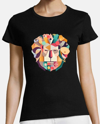 T-shirt testa di leonee disegno arte ingenua