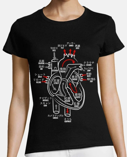 T-shirt testo del kanji del cuore del giocatore
