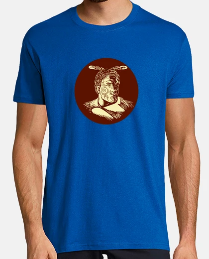 Tee-shirt tête de chef maori xylographie ovale