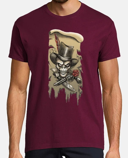 Tee-shirt Tête de mort à la rose avec chapeau