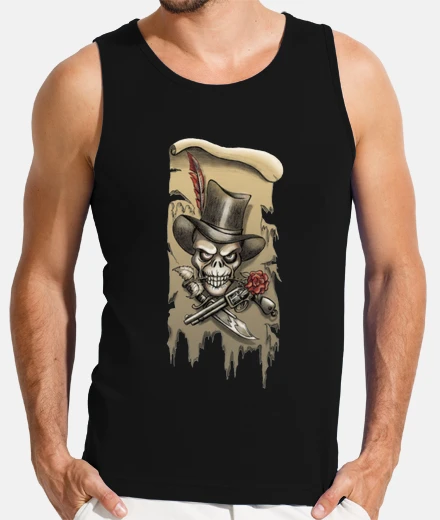 Tee-shirt Tête de mort à la rose avec chapeau