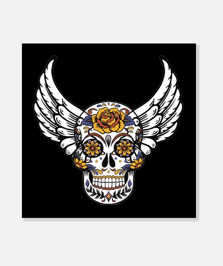 Tableau tête de mort avec des ailes , sugar skull, personnalisable ,