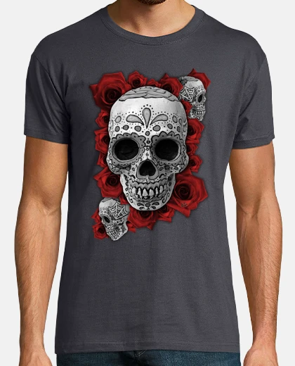 Tee-shirt Tête de mort mexicaine n roses !!!