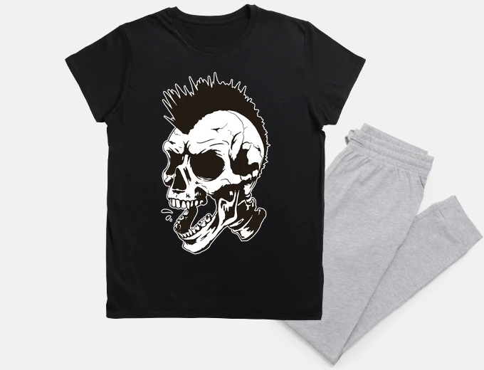 Pyjama tête de mort punk en colère crie nuit sommeil 