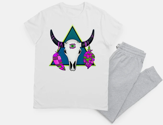 Pyjama tête de vache squelette totem piège buffle nuit sommeil 