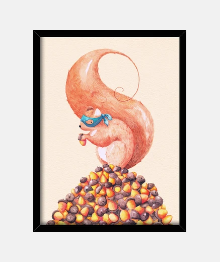 Framed the bandit squirrel and acorns