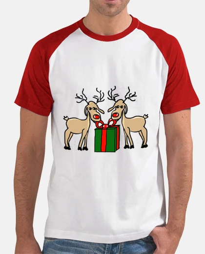 T-shirt the reindeer of meneses. man, baseball style, white and red