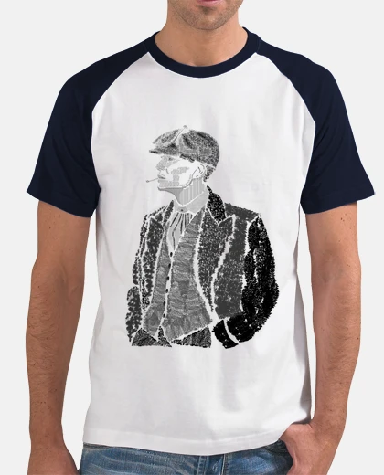 Camiseta Thomas Shelby Hombre, estilo béisbol, blanca y azul marino