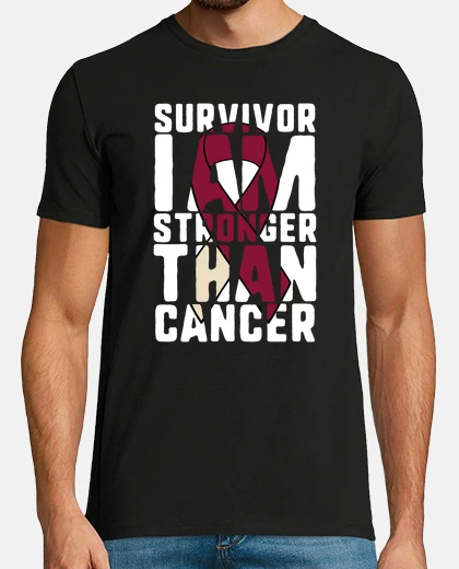 Tee-shirt Throat Cancer Survivor I Am Stronger Than Cancer Oral Head Neck Cancer Awareness Burgundy and White 