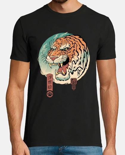 Tee-shirt tiger ukiyo-e shirt mens