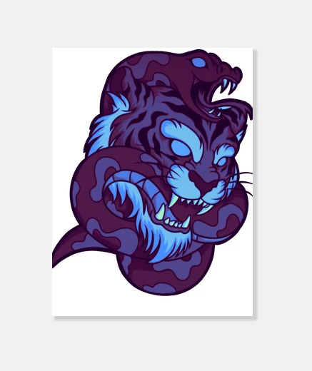 Stampa tigre e serpente tatuaggio in style